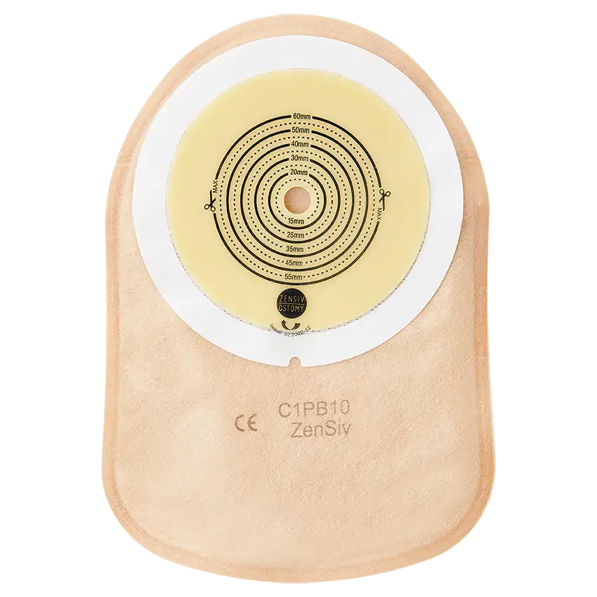 Colostomy 1-Piece System Foam Hydrocolloid Flat Wafer With Microporous Plaster Edge